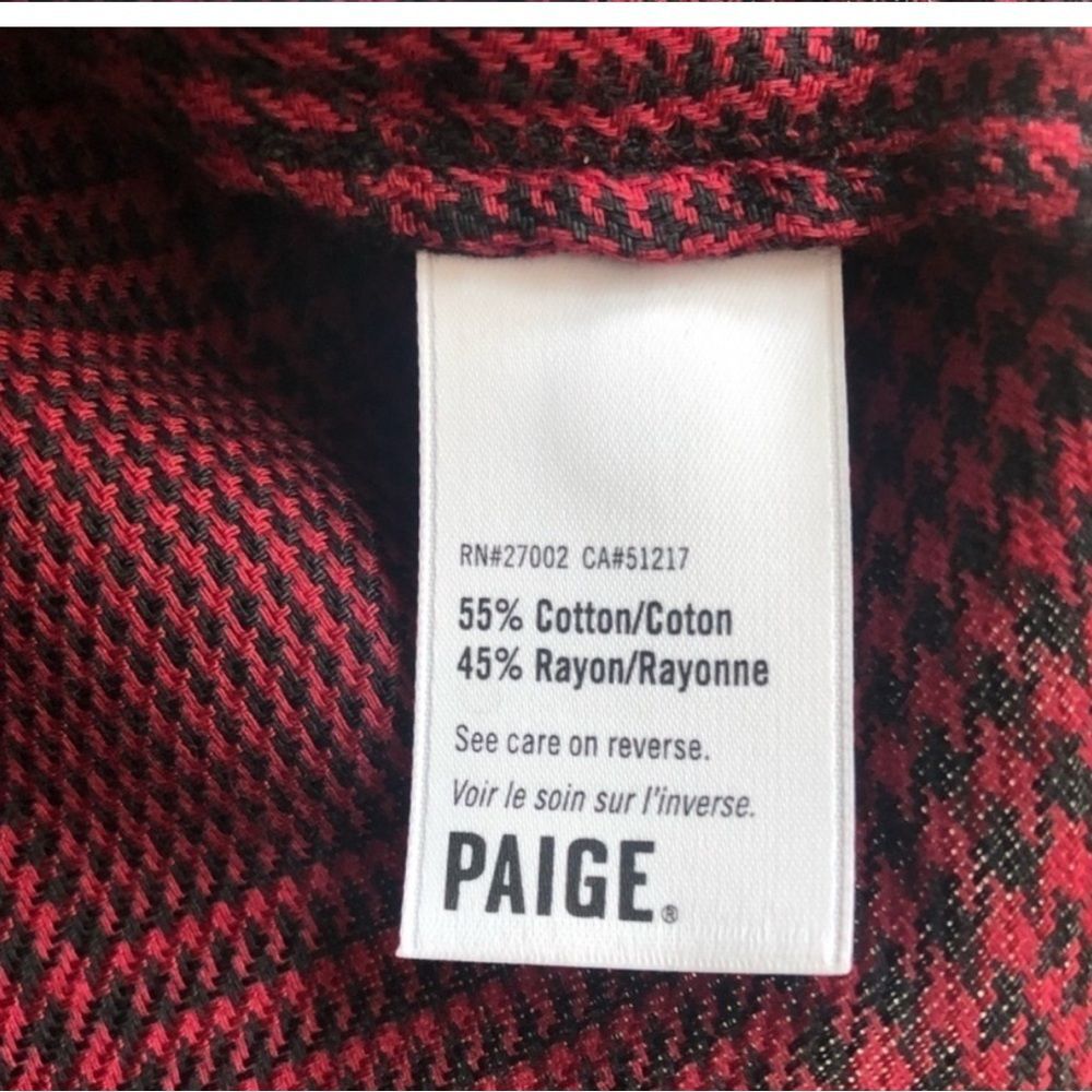 New PAIGE Isabelle Dress Rumba Red houndstooth Check Raw Ruffle button down - Picture 6 of 8